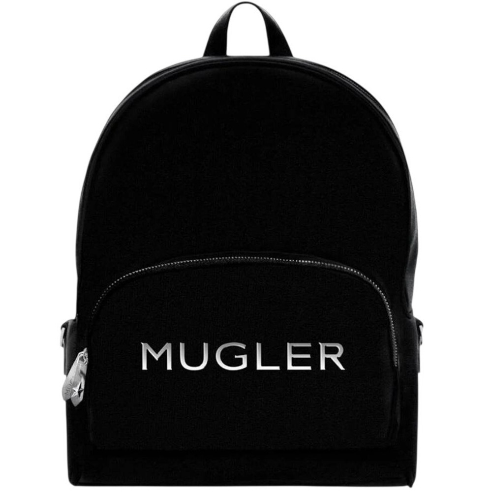 Mugler‎ Logo Backpack Travel School Bag Women's Black 15" x 13" Quiet Luxury NEW